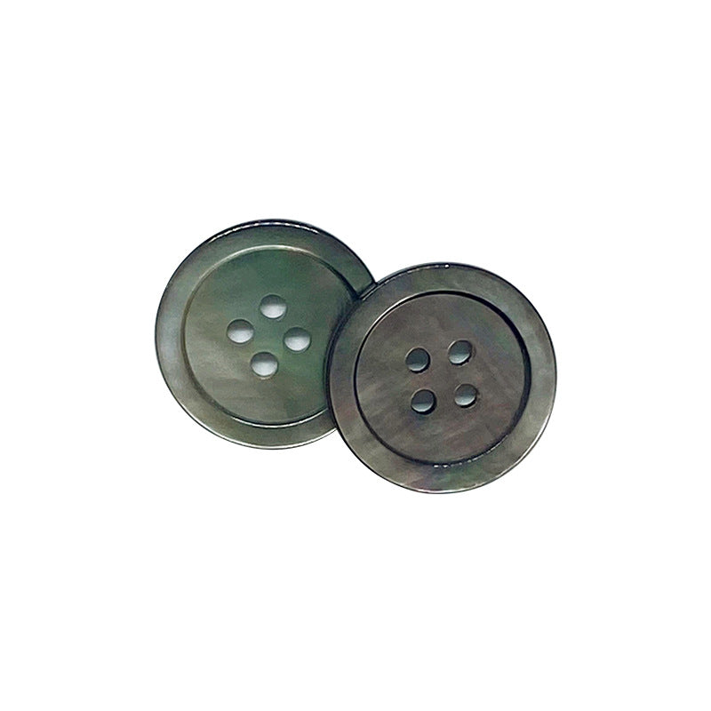 Black round 4-hole shell buttons, set of 10, glossy finish