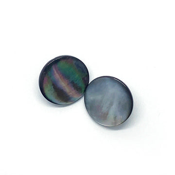 11,5–20 mm schwarze Muschelknöpfe mit Schaft, zwei runde Knöpfe, schimmernde Oberfläche