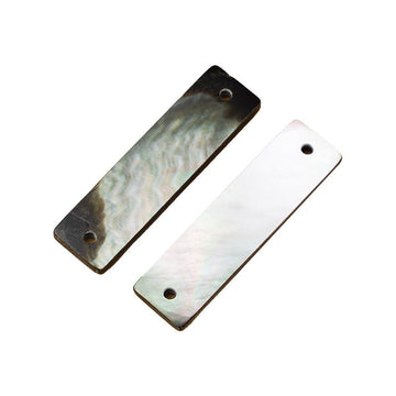 Rectangular shell buttons with wide edge, dark/iridescent finish, round sew holes