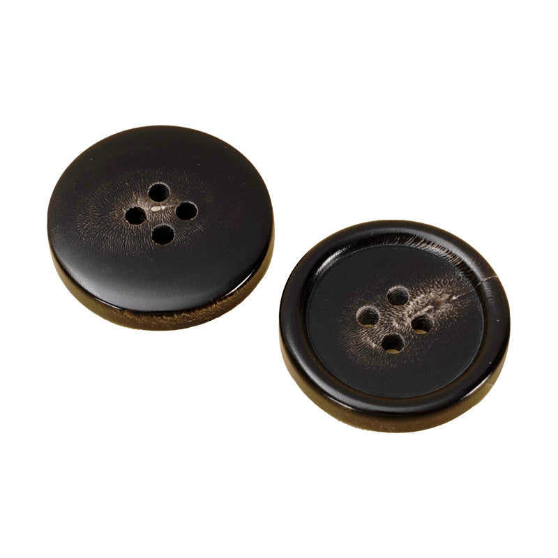 Black round four-hole suit buttons, horn-look, 2-piece view