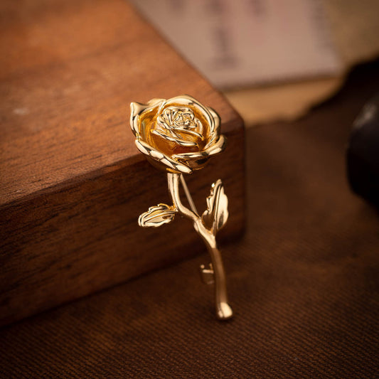 Golden Rose Brooch Corsage Lapel Pin 2pcs