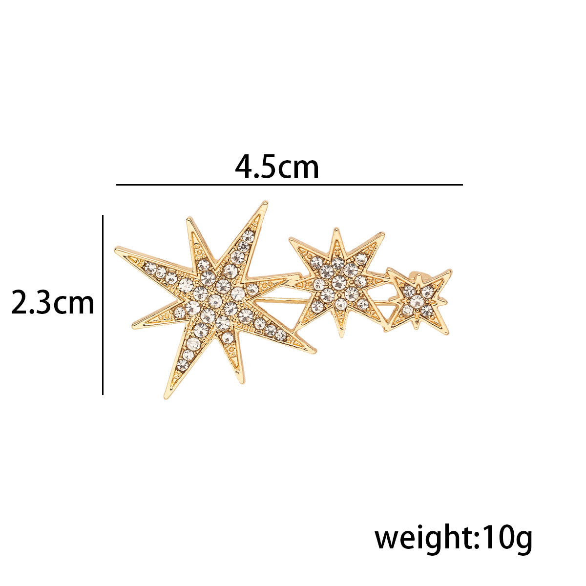 Gold eight-point star pin brooch: 4.5cm, 2.3cm, weight 10g