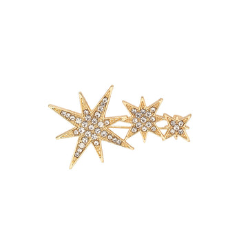 Gold eight-point star pin brooch set of 2, sparkling rhinestone stars