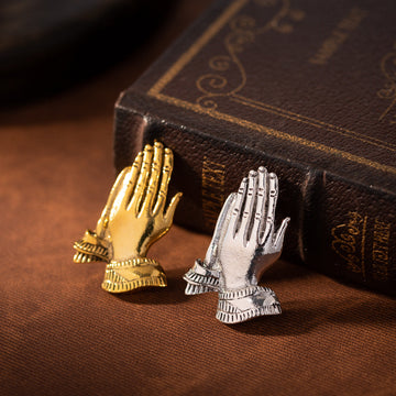 Gold and silver prayer hands lapel pin set, zinc alloy, 3pcs