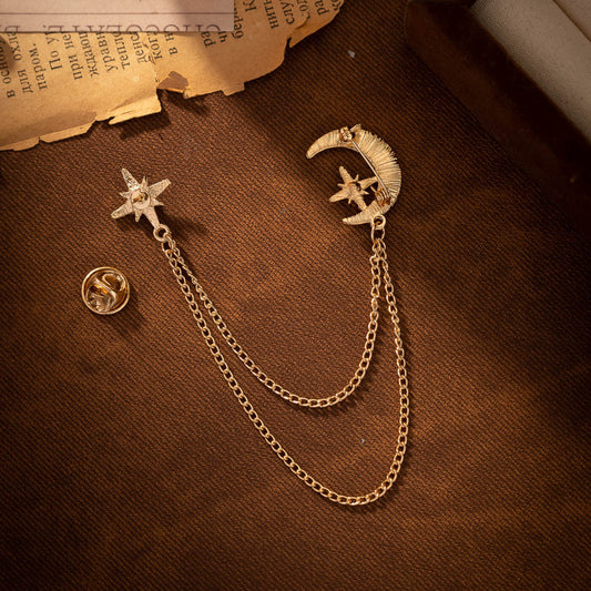 Creative Moon Chain Brooch - Gold and Silver 2-Piece Set