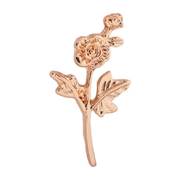 Gold metal branch and flower badge brooch pin with rose details