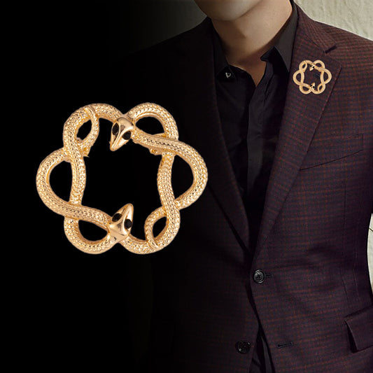Retro Gold and Silver Flower and Snake Metal Brooch 4pcs