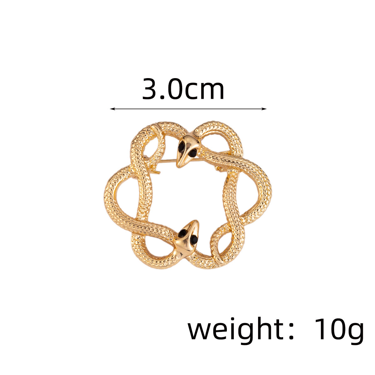 Gold flower-and-snake metal brooch, 3.0 cm width; weight 10 g