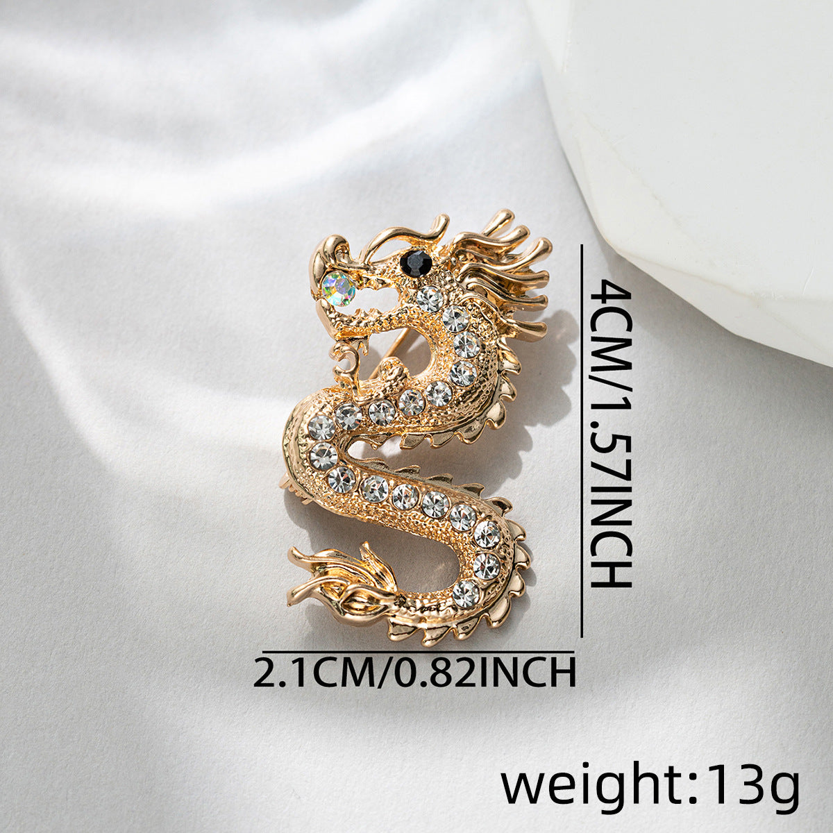 Goldene Drachen-Metallbrosche mit Strassstein-Verzierungen, eleganter Nadelpin
