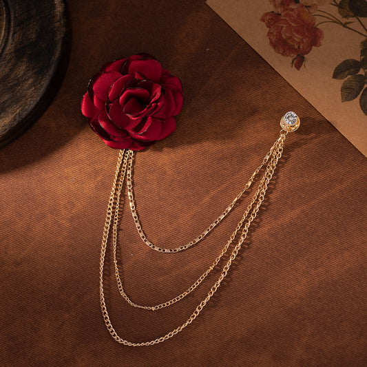 Luxurious Women's Fabric-Edged Flower Chain Brooch 2pcs