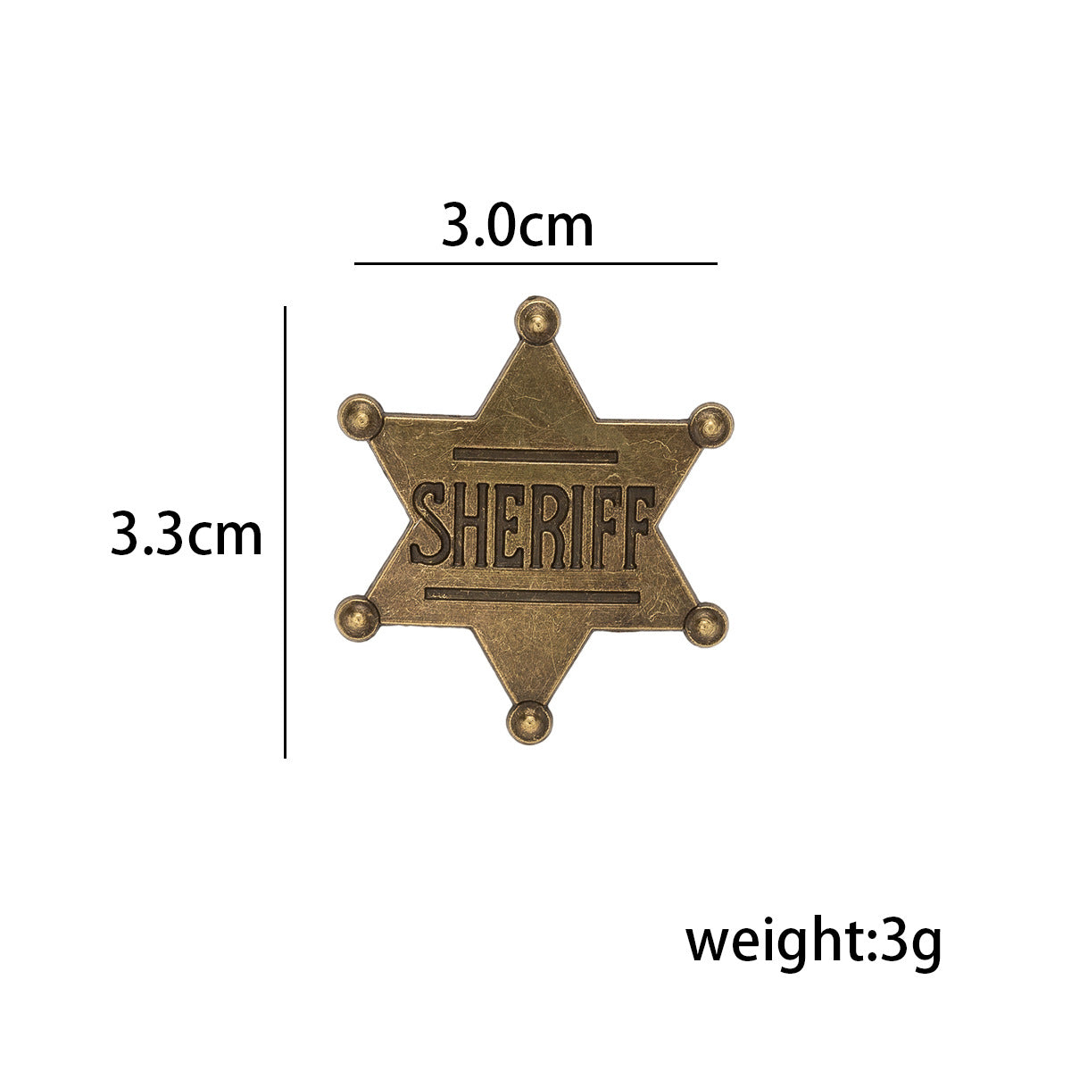 Sheriff-Stern Ansteckpin, ca. 3,0×3,3 cm, Gewicht ca. 3 g