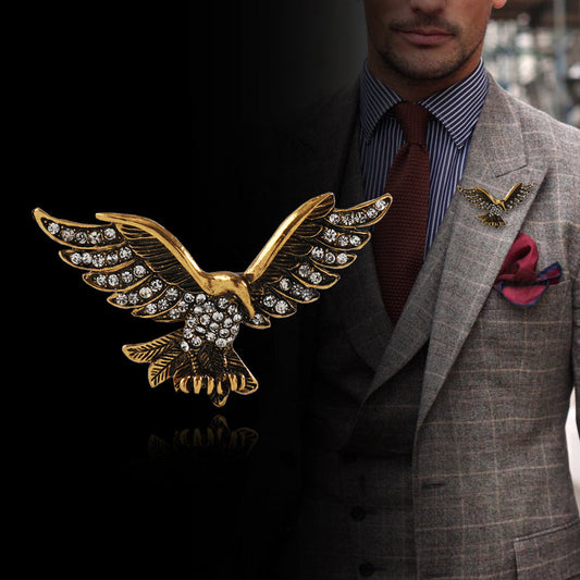 Retro Gold Silver Eagle Spreading Wings Diamond Brooch 2 Pack