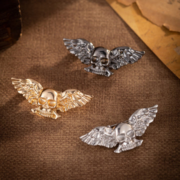 Winged skull brooch set of 3: gold, silver, gunmetal