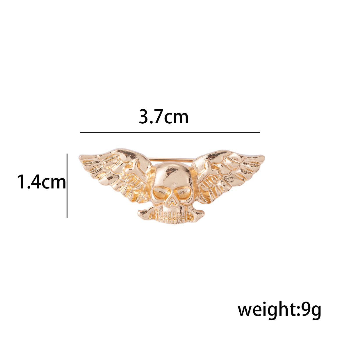 Gold winged skull brooch, flat back with straight pin