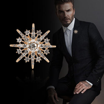 Men’s eight-pointed star diamond brooch, gold-tone, with clear crystal stones (single pin).