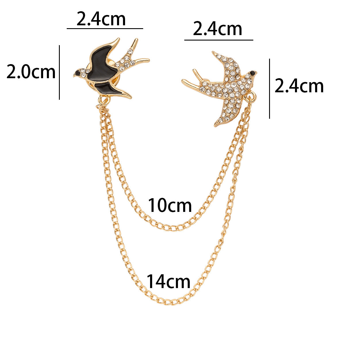 Schwalben-Kettenbrosche Maße: 2,0 cm, 2,4 cm, Kette 10/14 cm