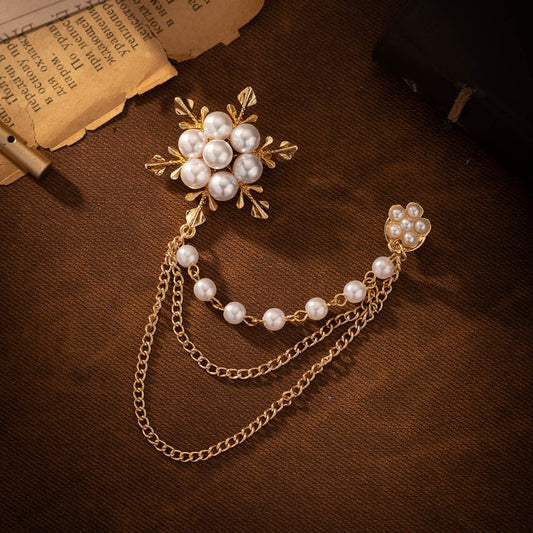 Fashion Clothing Tassel Chain Snowflake Pearl Brooch 2 Pack