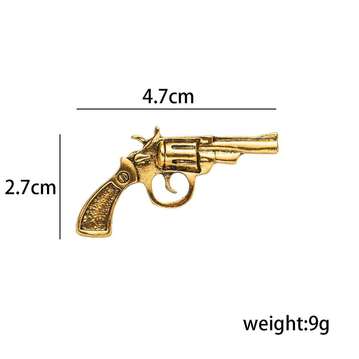Gold-tone retro revolver brooch, size 4.7 cm × 2.7 cm, weight 9 g