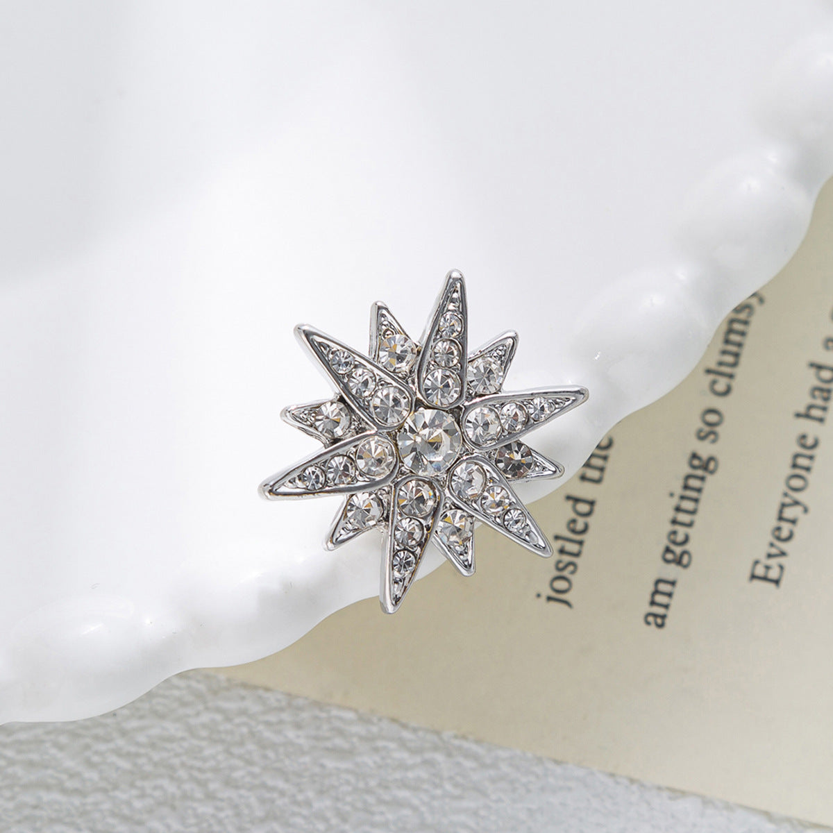 Silver-tone hexagram shirt collar pin with clear all-diamond rhinestones