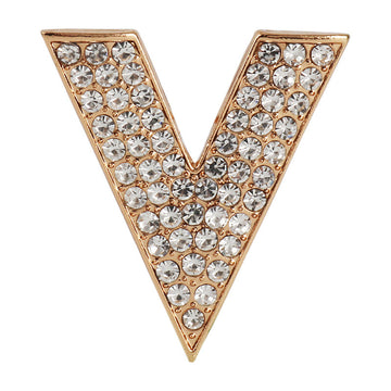Gold V-shaped rhinestone corsage collar pin, triangular setting with sparkling stones
