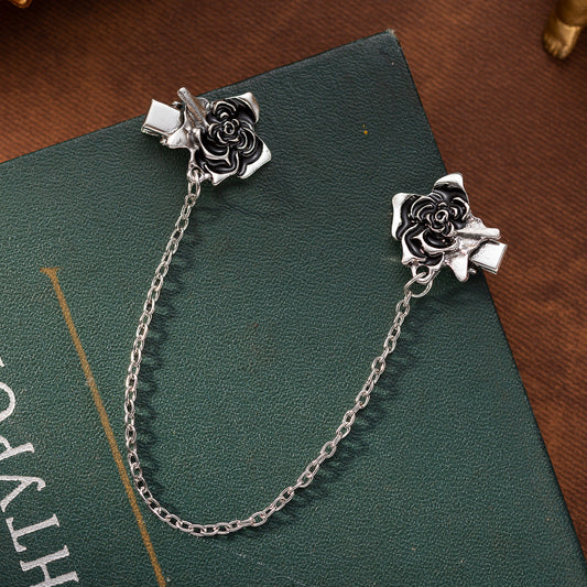 Fashion Oil-Dripping Rose Collar Clip with Chain 3pcs