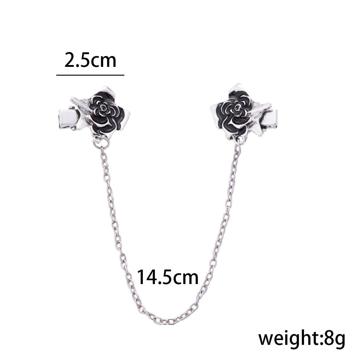 Rose collar clip chain set: clips 2.5cm, chain 14.5cm, weight 8g