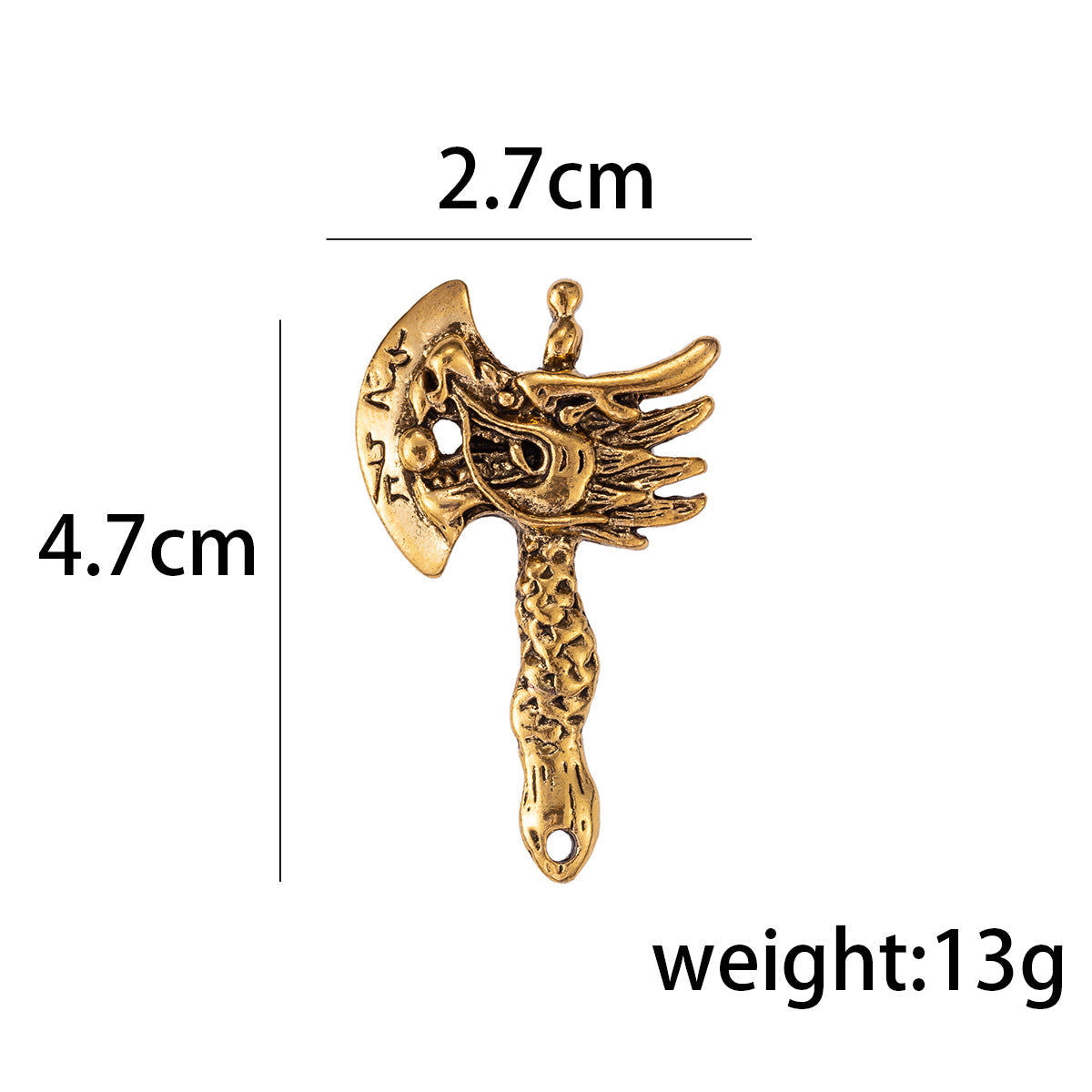 Gold dragon head axe brooch, 4.7cm x 2.7cm; weight 13g