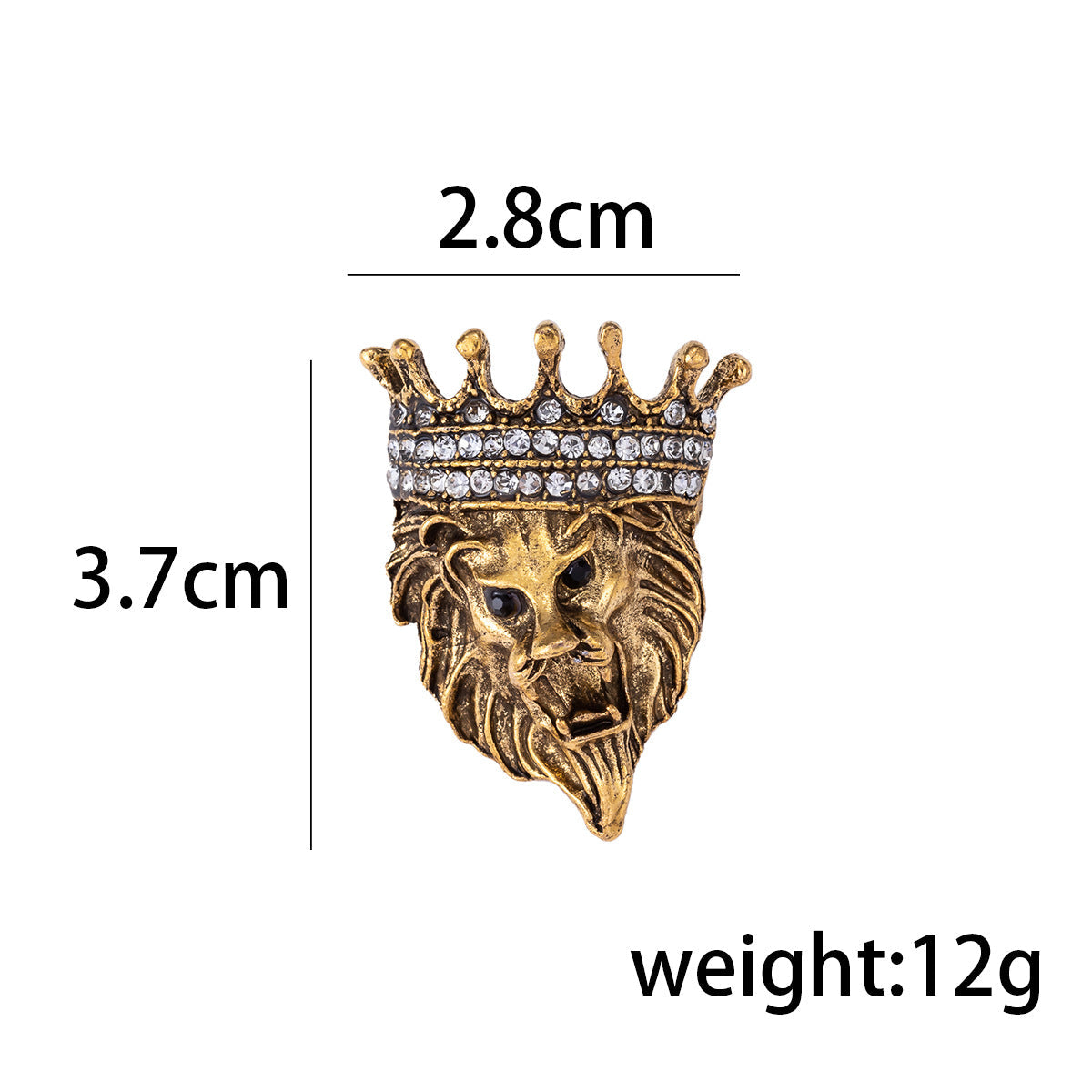 Lion head crown pin badge: 3.7cm x 2.8cm, weight 12g