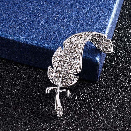 Gold and Silver Feather Diamond-Inlaid Brooch 4 Pack