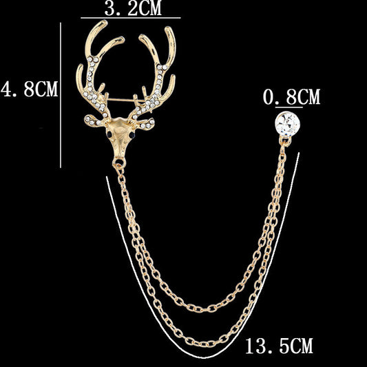 Christmas Deer Head Brooch with Chain Corsage 4pcs