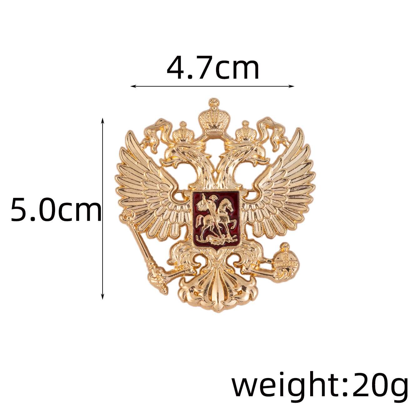 Double-headed eagle knight brooch pin, 4.7cm x 5.0cm, weight 20g diagram