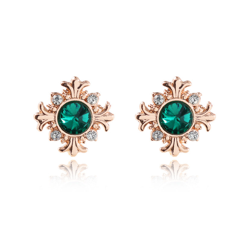 Green crystal cross lapel pin, rose-gold tone, clear accents (2-pack shown)