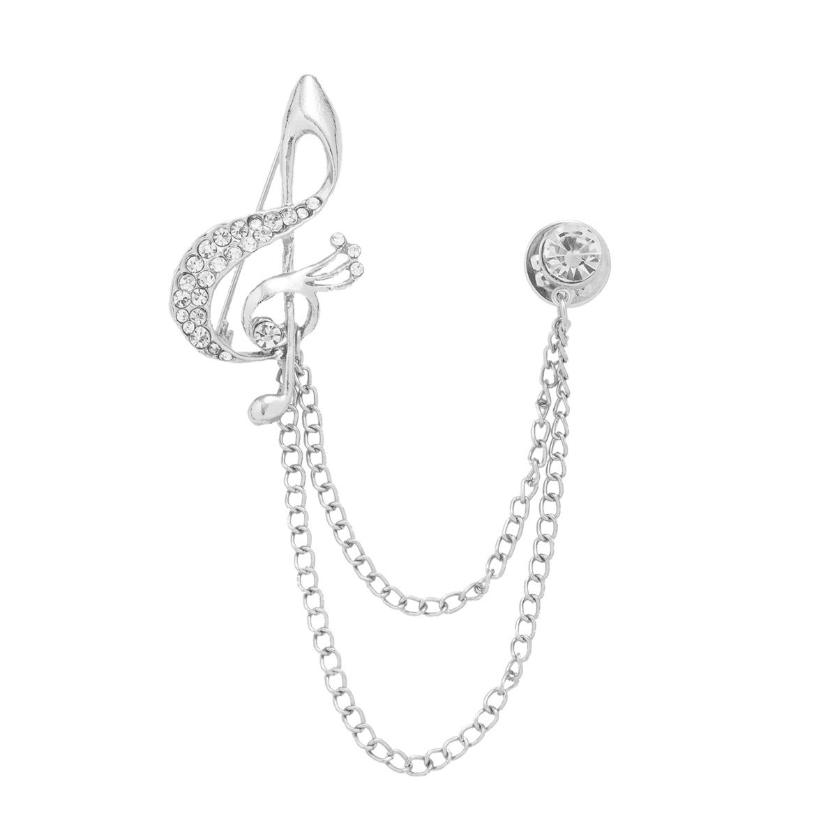Silver-tone rhinestone musical note chain brooch corsage, 3-piece set