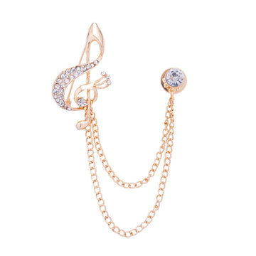 Gold-tone rhinestone musical note chain brooch corsage, 3-piece set