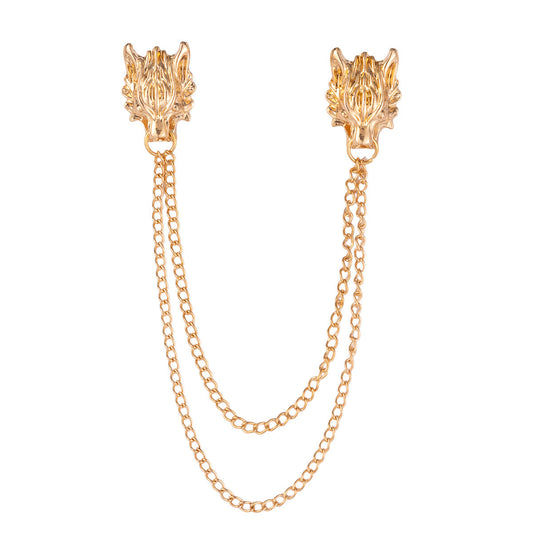 Chain Wolf Head Brooch - Men's Vintage Creative Suit Lapel Pin 3pcs