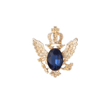 Gold eagle brooch with crown, wing details, and dark oval crystal centerpiece