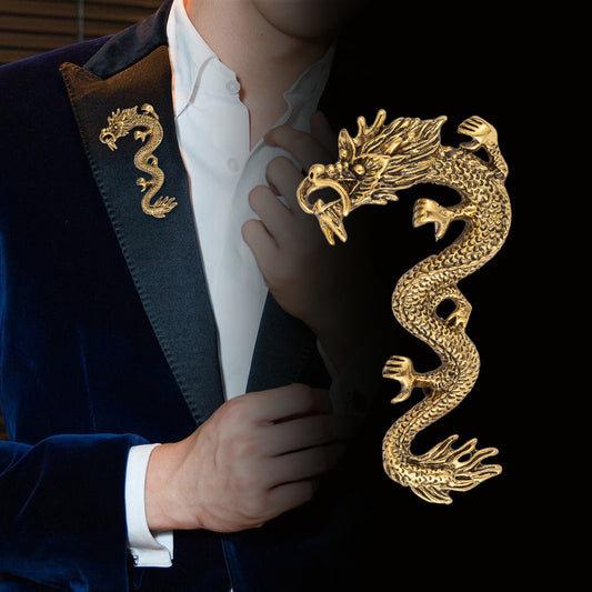 Chinese Style Zodiac Dragon Totem Retro Gold Silver Brooch 3pcs