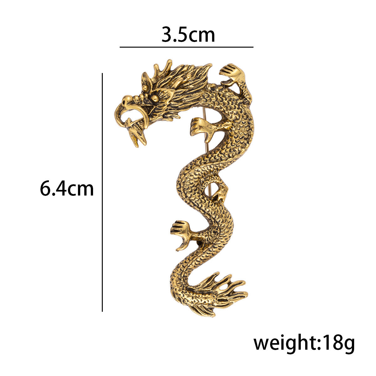 Antique gold dragon brooch, 3.5 cm x 6.4 cm, weight 18 g