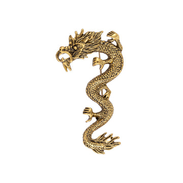 Antique gold dragon brooch, zodiac totem with claws and scale texture