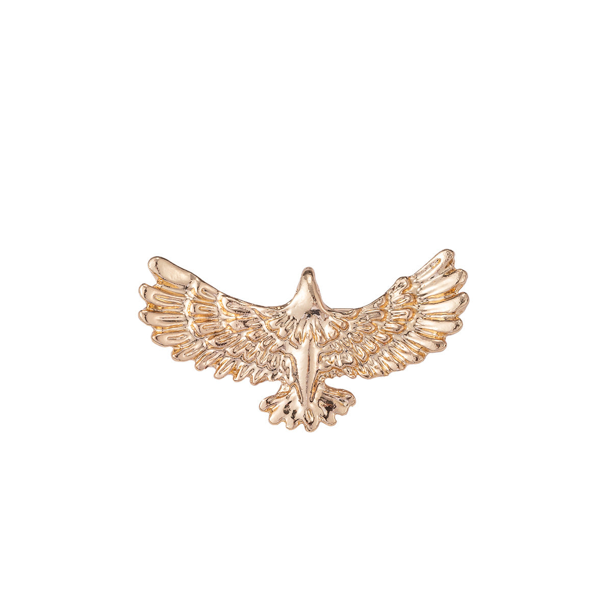 Eagle badge brooch, gold-tone retro bird design with raised wings and central beak