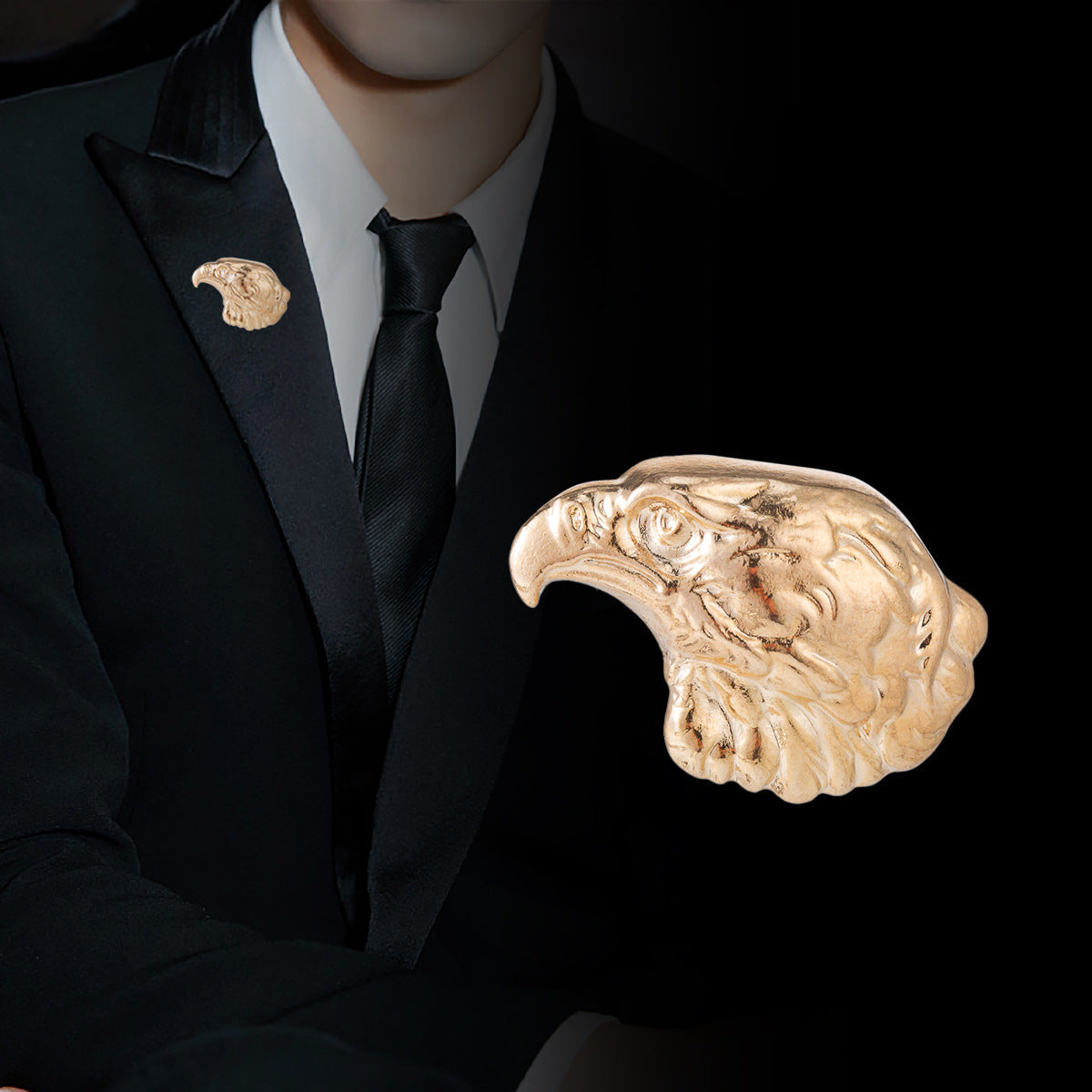 Eagle head tie pin, gold tone, detailed raised eagle head design