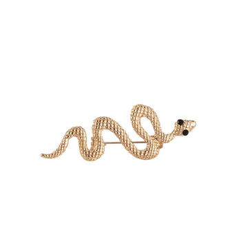 Gold snake badge brooch pin with textured rhinestone look