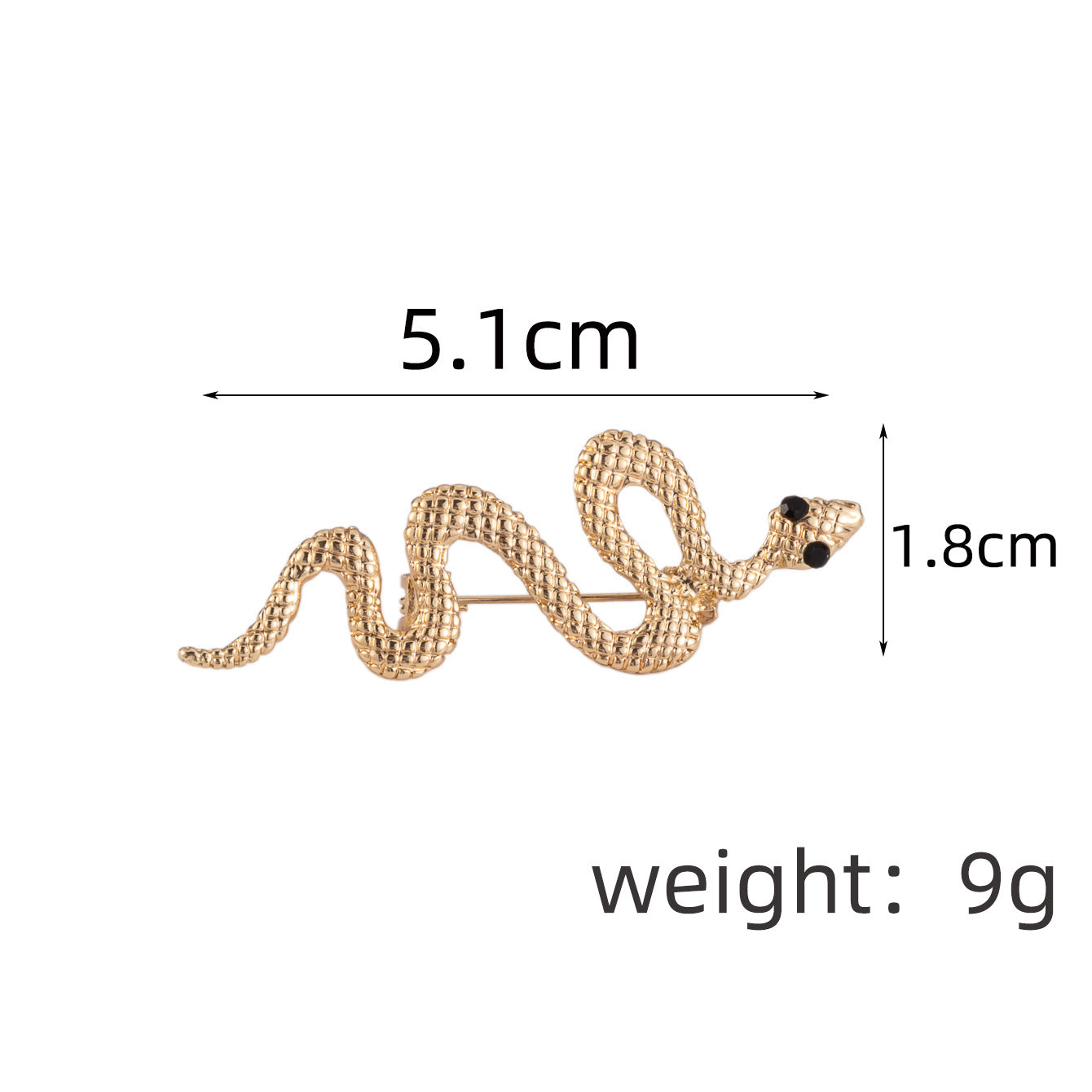 Gold snake brooch pin, 5.1 cm x 1.8 cm, 9 g