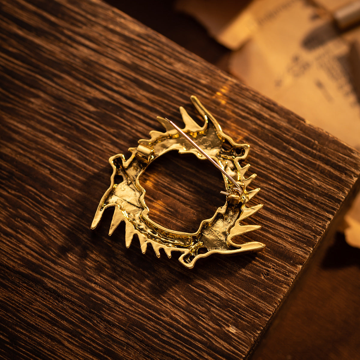 Antique gold three-headed dragon brooch back with pin clasp mechanism