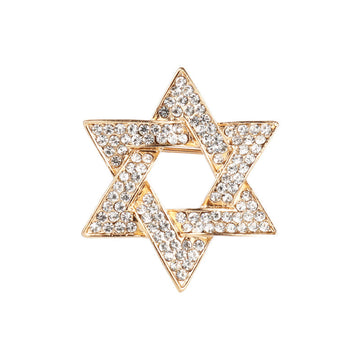 Gold star brooch pin with clear rhinestone inlays, six-point design