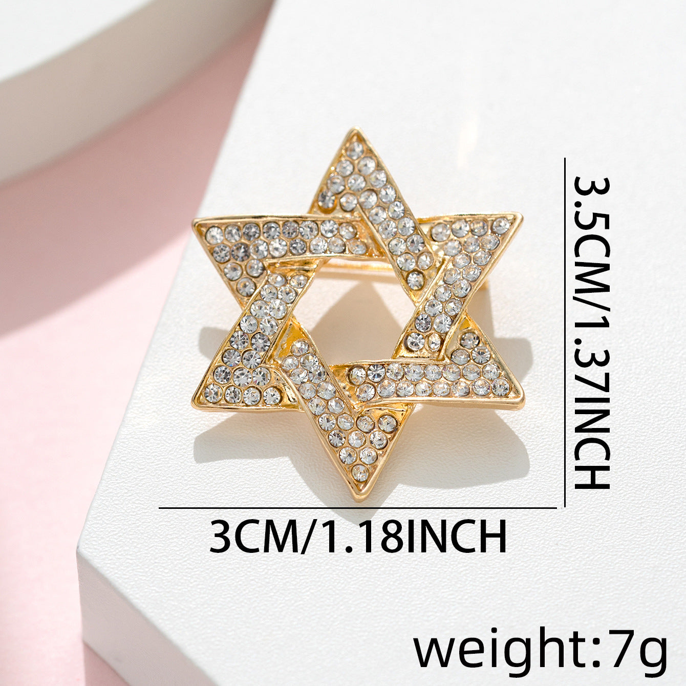 Gold rhinestone six-point star lapel pin with open center