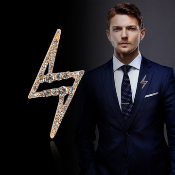 Men's gold lightning-shaped diamond-inlaid brooch with Z design