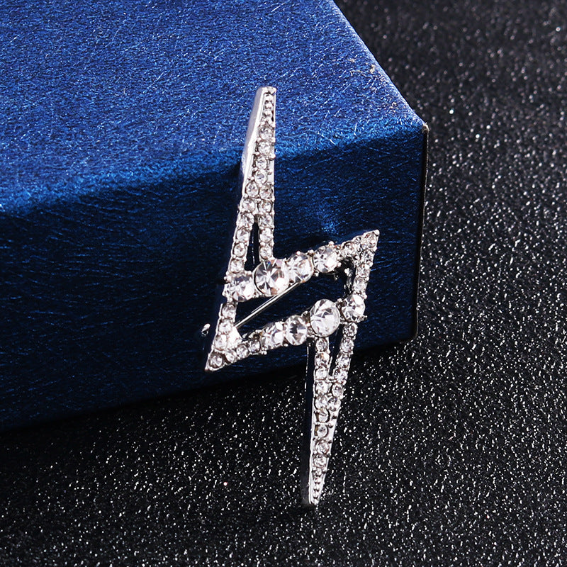 Silver lightning Z brooch with sparkling diamond-like stones