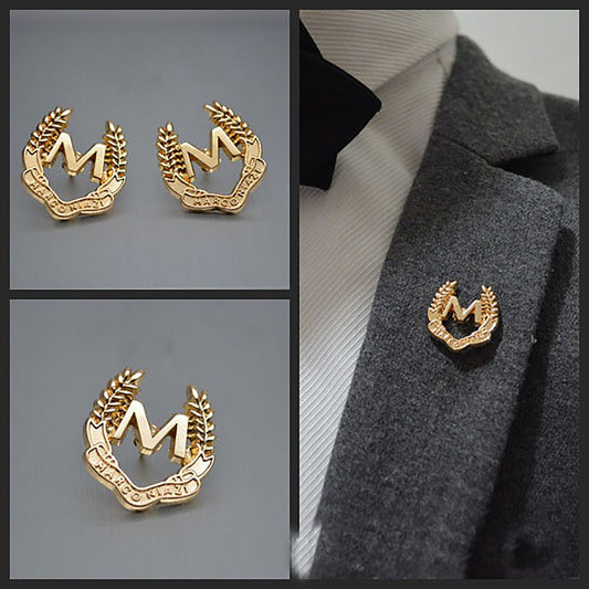 “M” Letter and Wheat Ear Simple Metal Brooch 6pcs