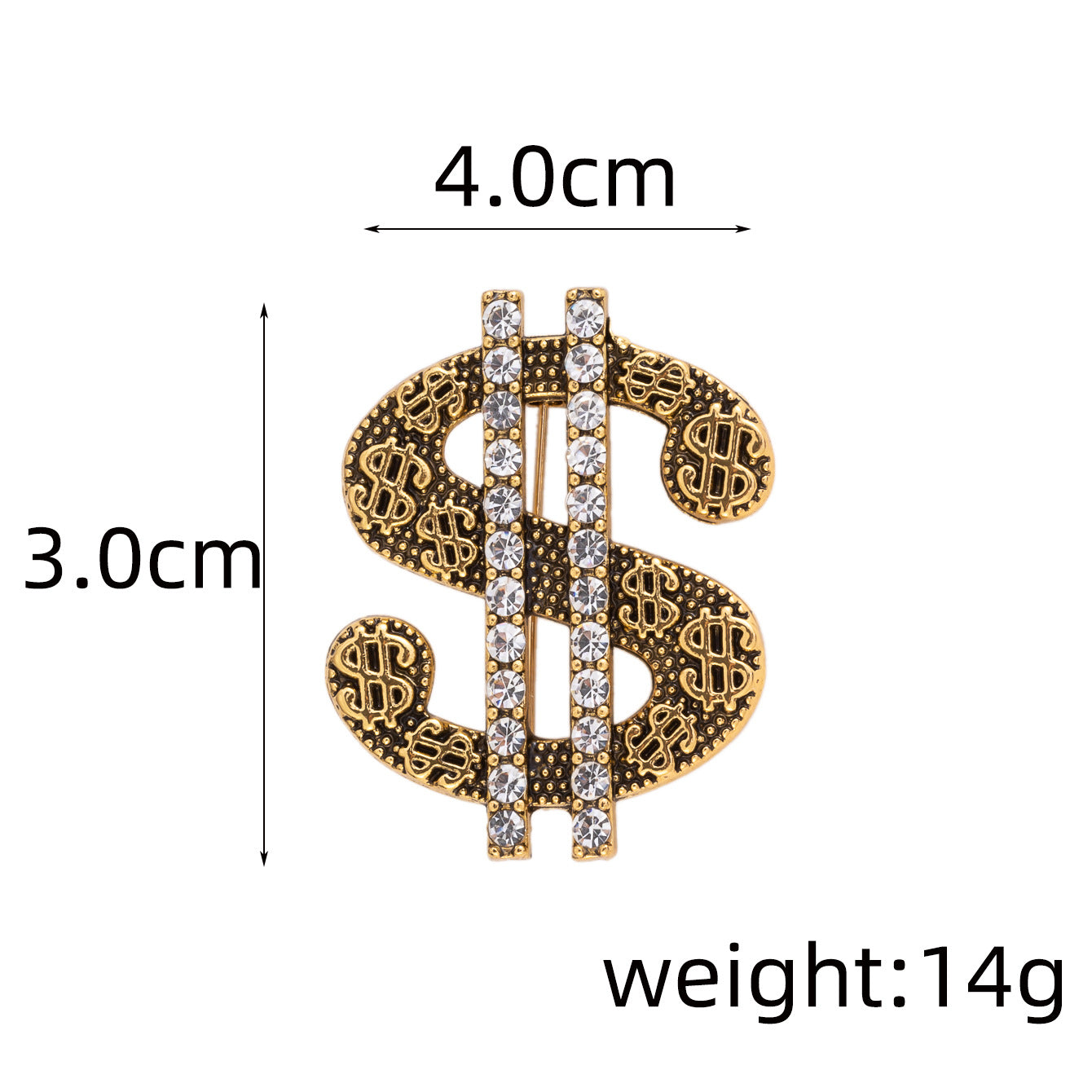 Dollar-Brosche, ca. 4,0×3,0 cm; Gewicht 14 g, Gold